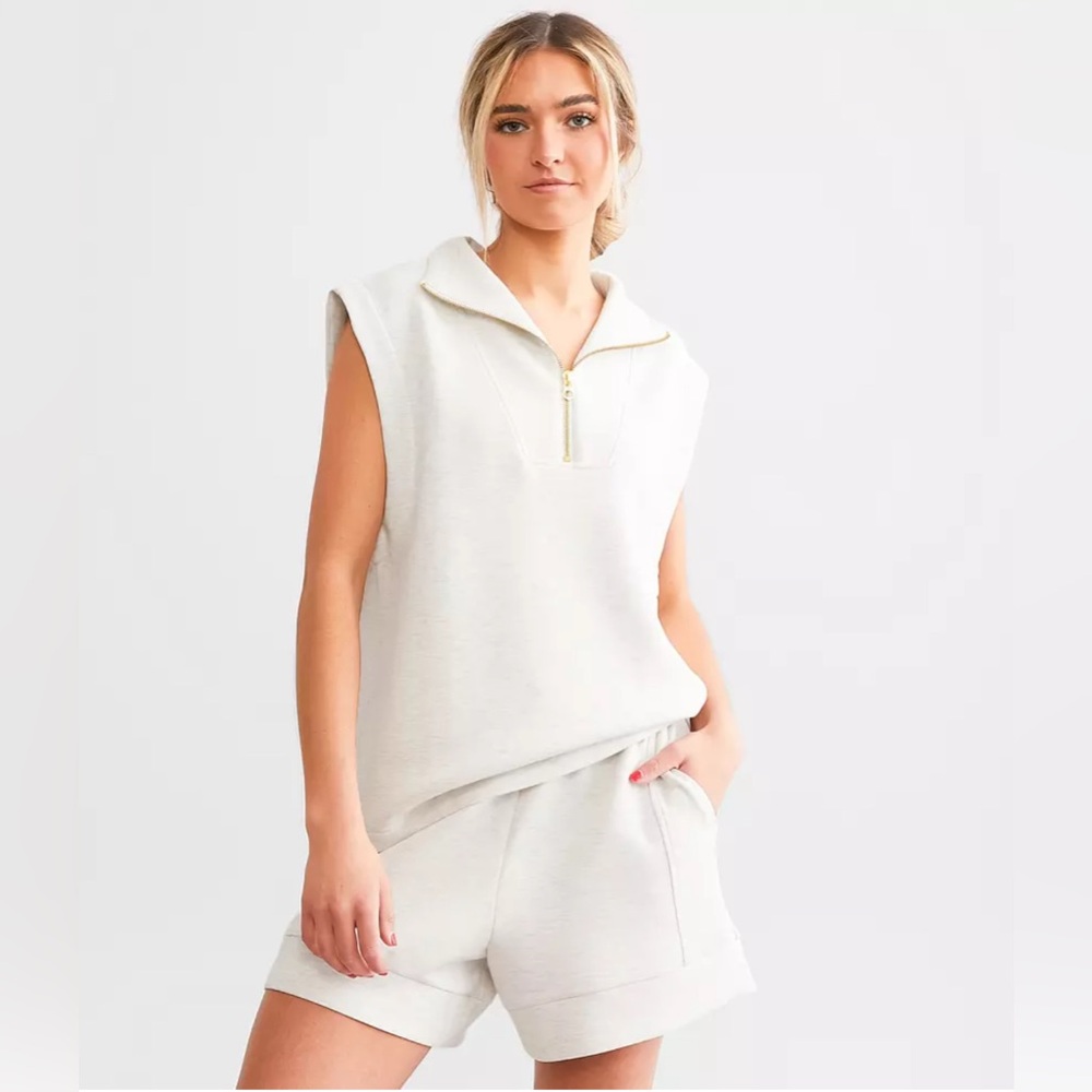 Varley Magnolia Half-Zip Tank Top ivory SZ L double soft hold zipper athleisure - Picture 3 of 10